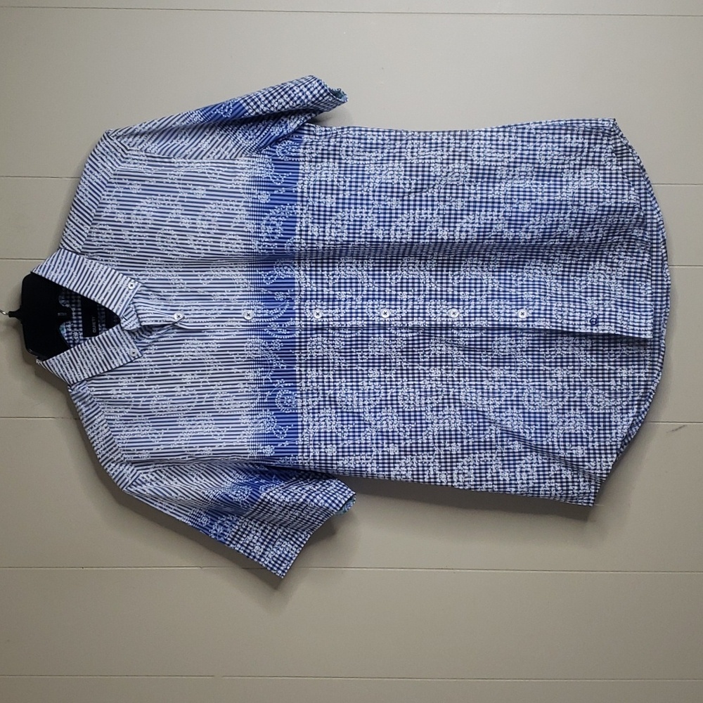 Quieti Blue Casual Button Down Short Sleeve Shirt Small